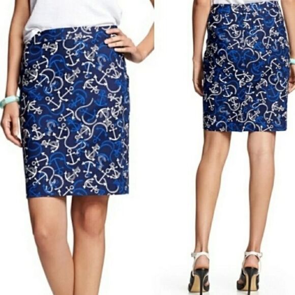 Banana Republic Blue Port Anchor Pencil Skirt - 6 - Picture 1 of 9